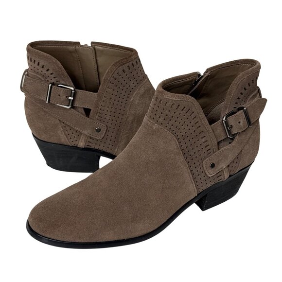 Vince Camuto Brown Suede Ankle Boots Womens 8.5 Leather Booties with Buckle - Picture 1 of 11